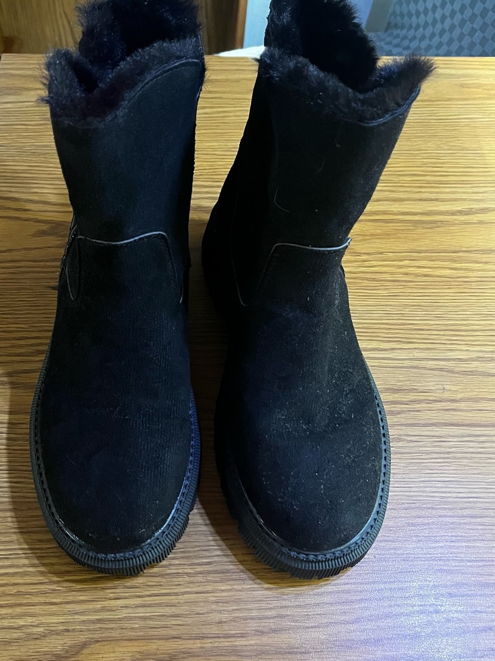 Black Suede Fleece-Lined Ankle Booties Size 41
